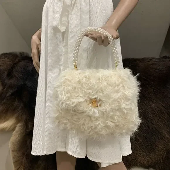 Handmade Genuine Curly Shearling Purse Includes 2 Chain Styles